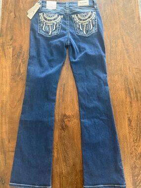 Miss Me Dark Blue Flare Jeans with Embroidered Back Pockets